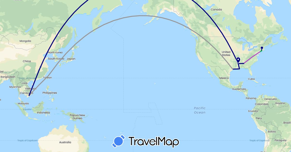 TravelMap itinerary: driving, bus, plane, train in Taiwan, United States, Vietnam (Asia, North America)
